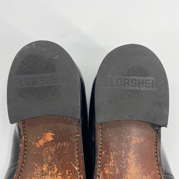 FLORSHEIM Mens Dress Shoes Size 9.5  Black Leather Slip On Loafer Tassel [FLAW] - Picture 10 of 10
